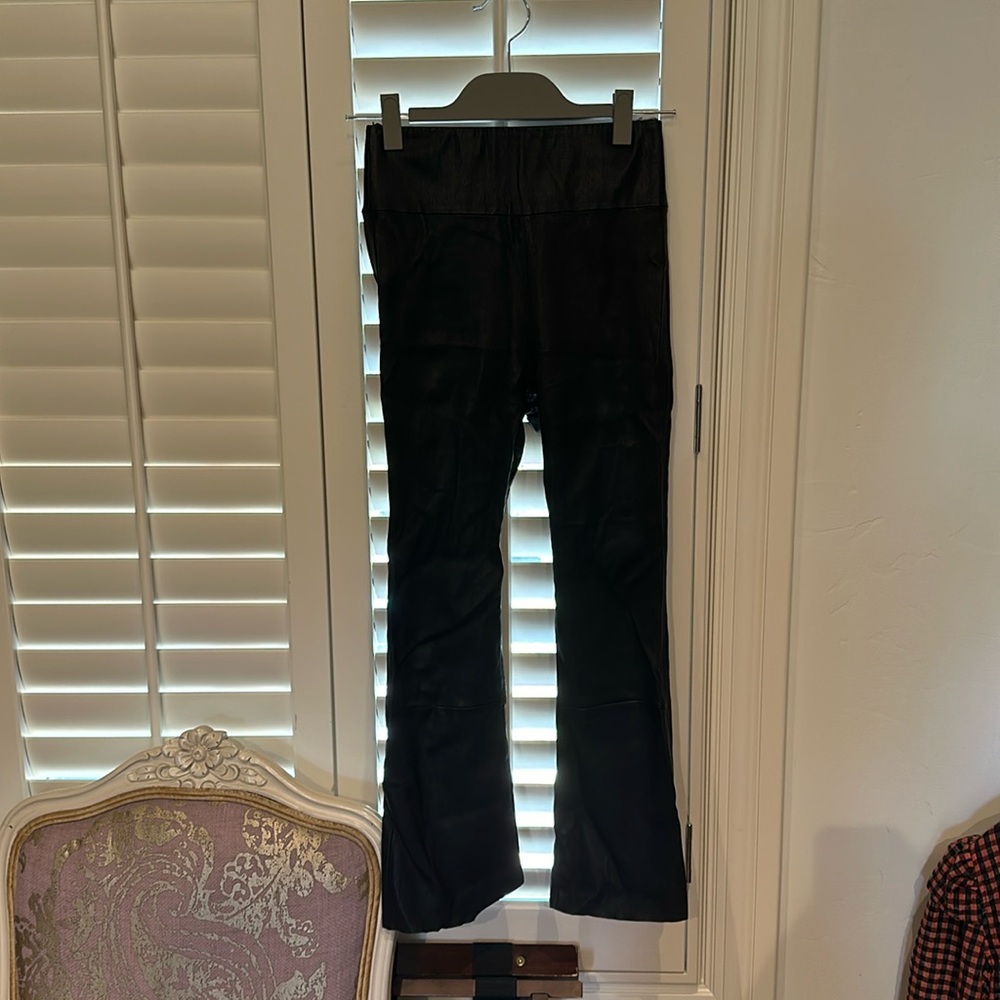 Crop flare leather leggings